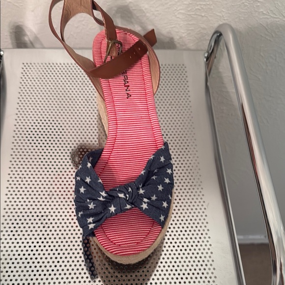 Moda Spana Brown and Blue Wedge Sandals with Ankle Strap - Picture 2 of 5